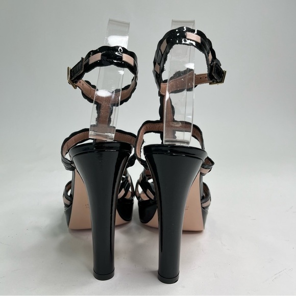 NEW RED Valentino Black Patent Leather Blush Pink Bow Strappy Sexy Heels Sandals - Picture 3 of 13
